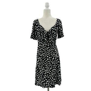 NWT Loft Polka Dot Black White Flutter Sleeve Short Dress Womens Small